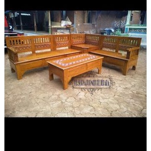Kursi sudut model L kursi tamu ukir kayu jati meja kursi tamu kayu jati