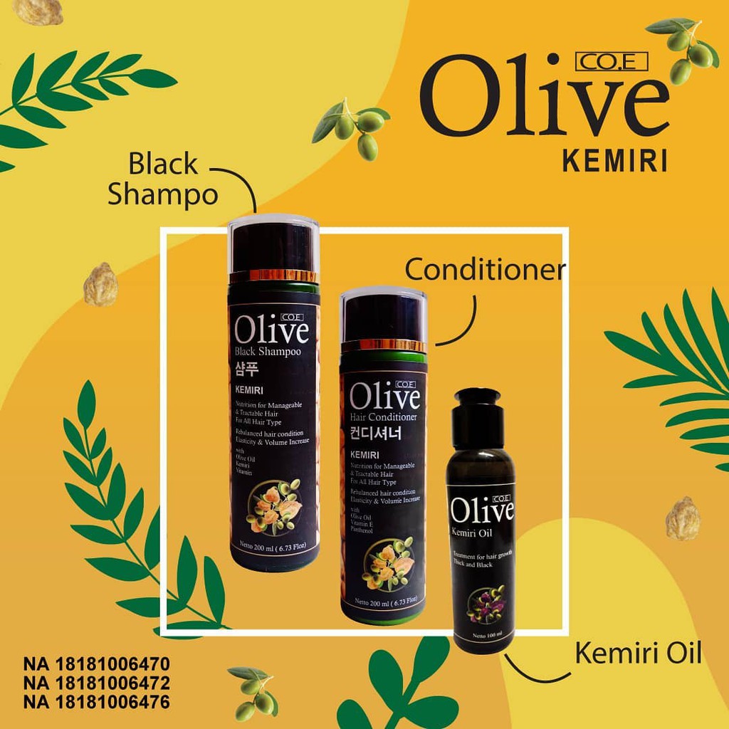 SYB PAKET OLIVE KEMIRI BLACK SAMPO, CONDITIONER , KEMIRI OIL BPOM - PAKET OLIVE KEMIRI SYB COE