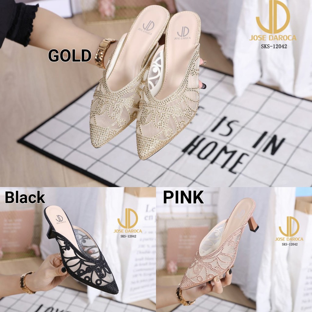 JOSE DAROCA Sepatu Heels Brukat Glitter Shoes #SKS-12042# ORIGINAL