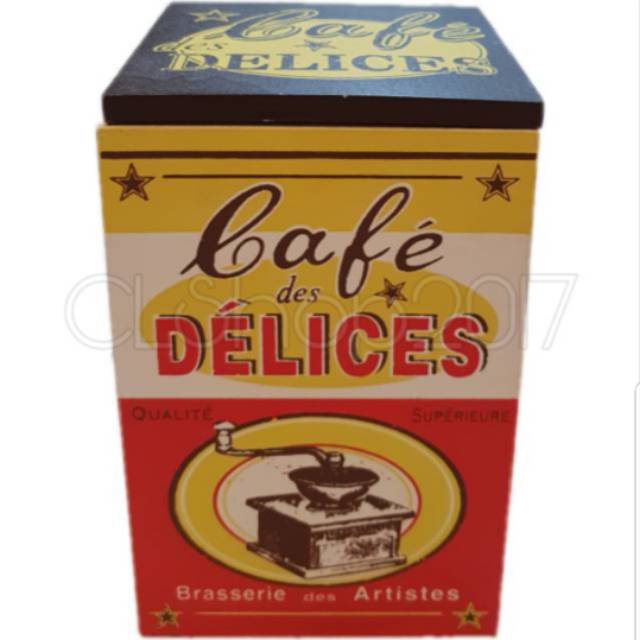 WOODEN PAINTED BOX &quot;CAFE DELICES&quot; KOTAK KAYU 11,5 x 11,5 x 18,5 cm