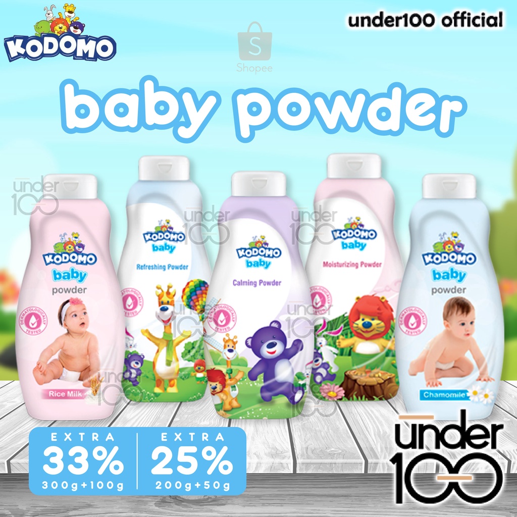 ❤ UNDER100 ❤ KODOMO Baby Powder Extra 33% 300g+100g | 25% 200g+50g | Moisturizing Powder | Refreshing Powder | Calming Powder | Rice Milk Pink | Chamomile Biru | Bedak Bayi | BPOM