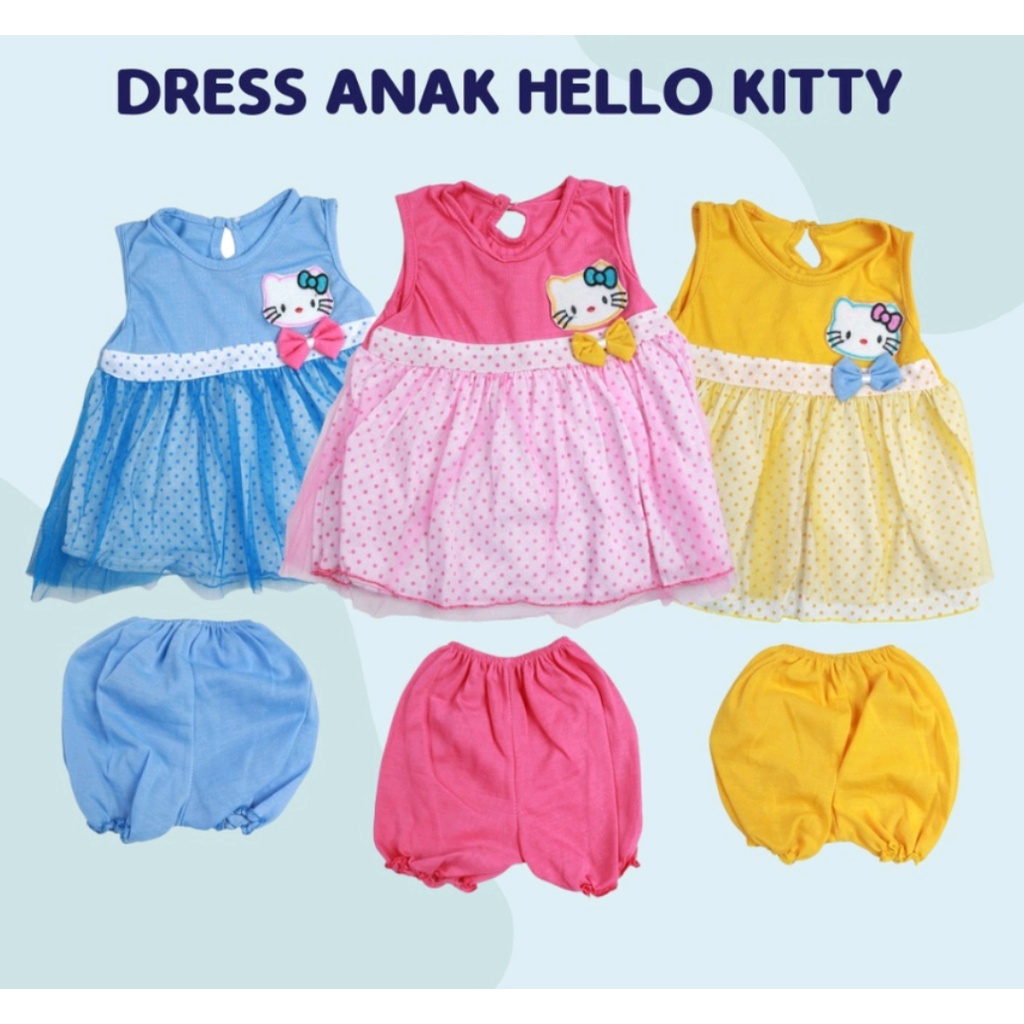 (SATUAN)  Dress baby Nanas Newborn / Dress bayi / pink kuning biru Tile Perempuan Girl Hello Kitty