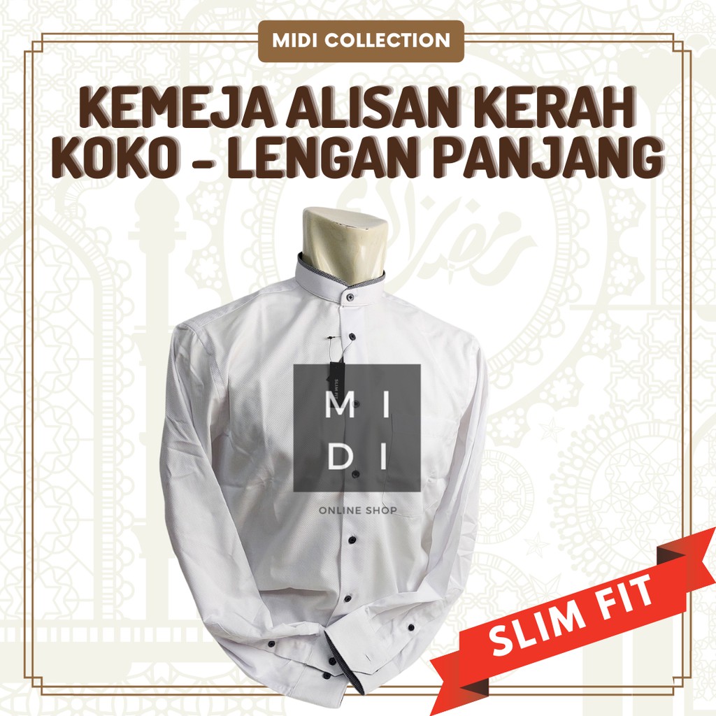 Kemeja ALISAN Kerah Koko (Kemko), Lengan Panjang Khusus Warna PUTIH (Tanpa Bordir)