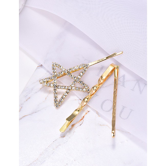 LRC Jepit Rambut Fashion Pentagram Alloy Diamond-studded Five-pointed Star Hairpin Six-piece F52907