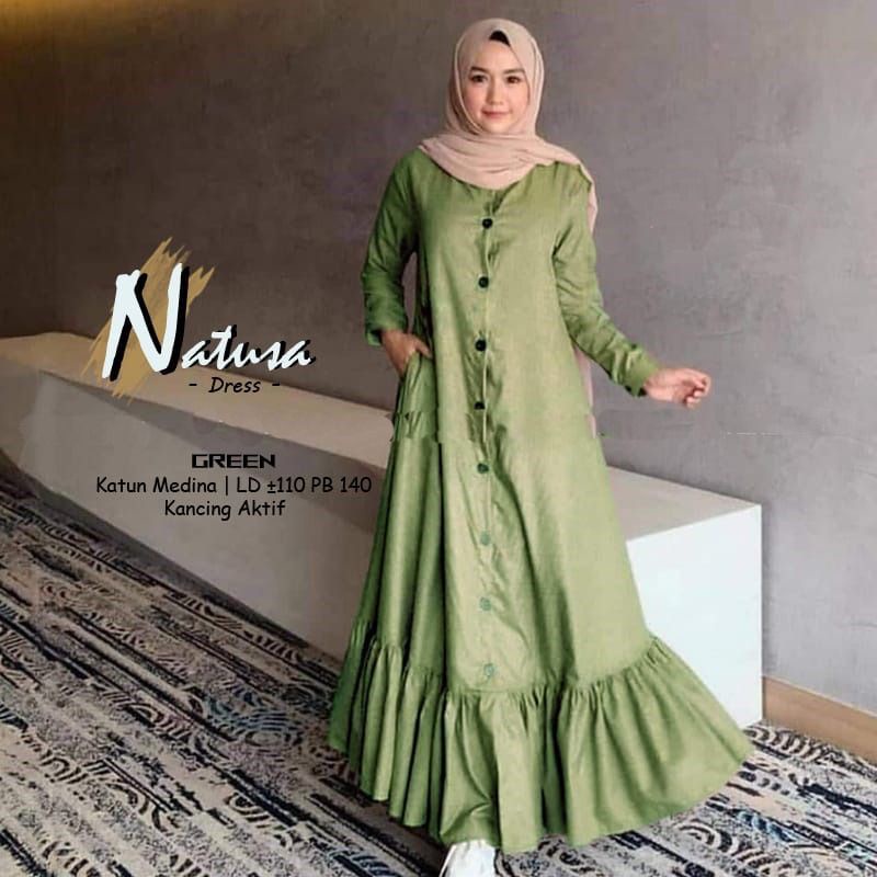 dress gamis Natusa jumbo katun madina wanita fit to XL  terbaru
