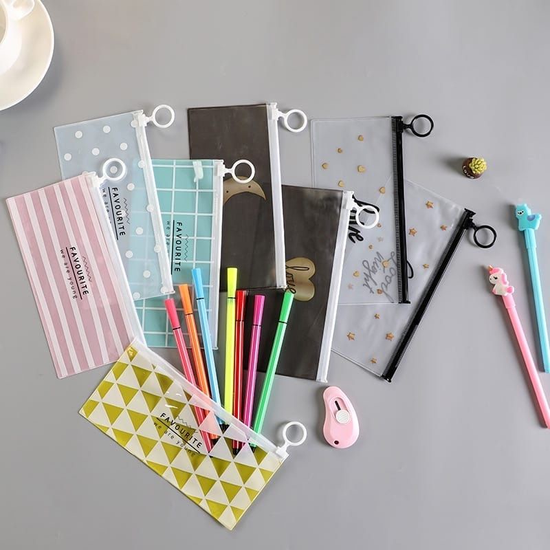 Tempat Pensil Pulpen Transparan  Tepak Pesil Ziplock Karakter Serbaguna Pouch Zip Lock Penyimpanan Kosmetik Pouch