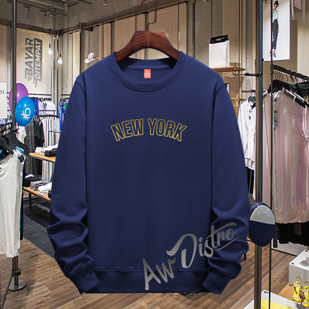 COD Sweater Distro New York Gold Premium Quality Sweater Tulisan Jaket Kata-Kata Hoodie Sablon