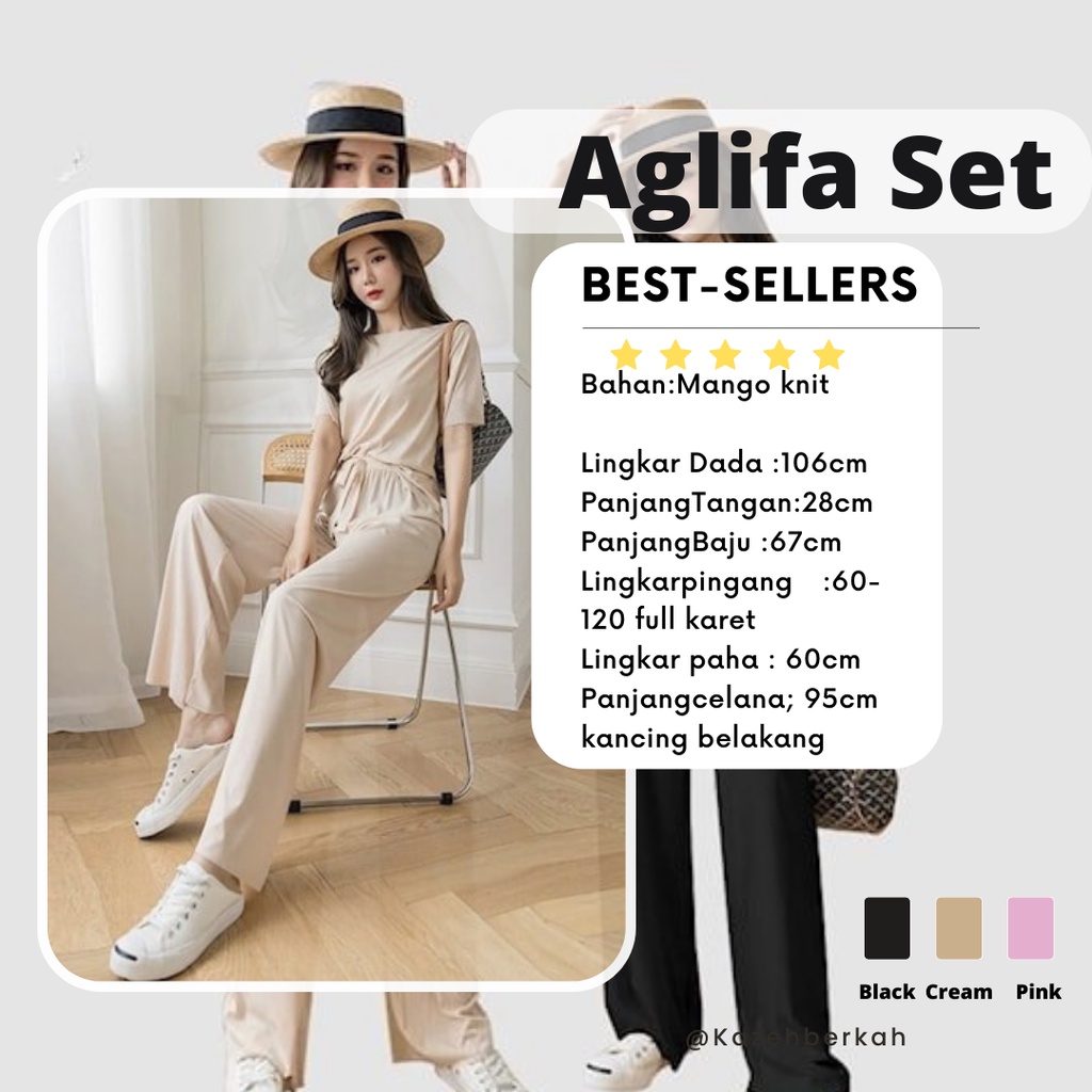 Baju Celana Panjang One Set Setelan Polos HitamTerbaru Wanita