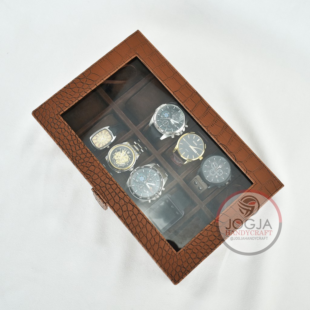 Oscar Brown Croco Watch Box  For 12 Watches | Kotak Jam Tangan Isi 12 | Box Jam Tangan