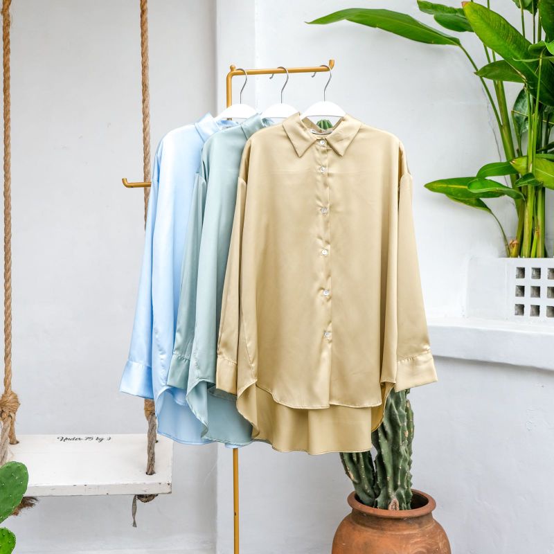 MESHA SHIRT | KEMEJA SILK LENGAN PANJANG ATASAN WANITA POLOS