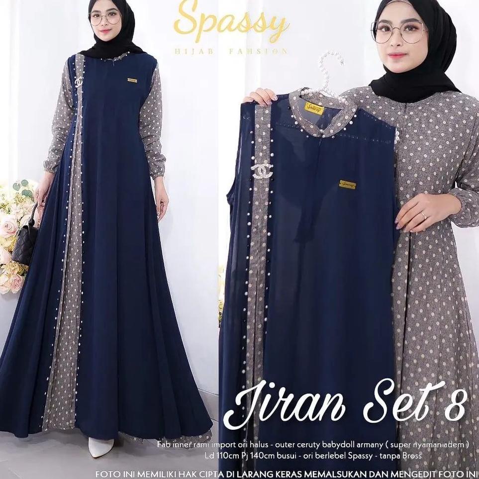 RO.19Au22ν– GamisJiran Set 8 2in1 Gamis + Outher Bahan Rami IMPORT mix Ceruty Premium