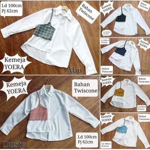 BAJU ATASAN WANITA TOP SQUARE KEMEJA PUTIH KOTAK HEM CEWEK MODIS MURAH DNCMS YOERA