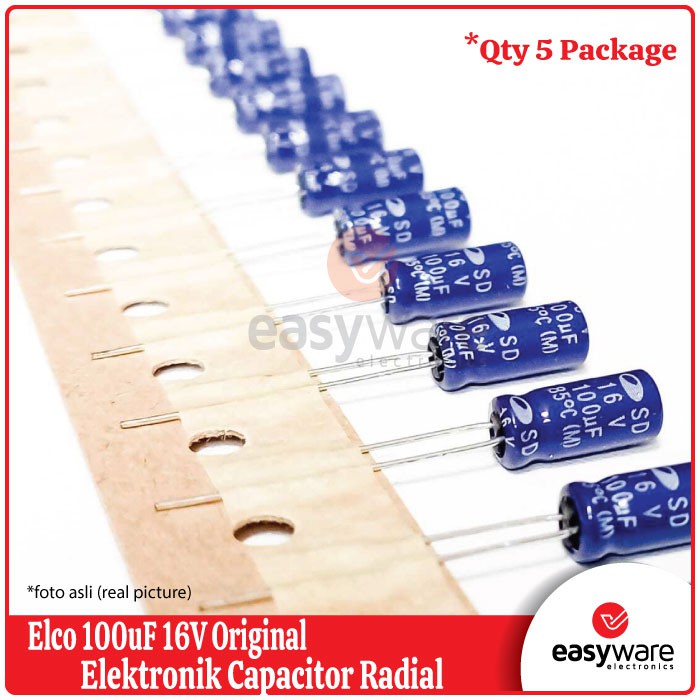 5PCS Elco 100uF 16V Capasitor 100 uF 16 V Kapasitor Original