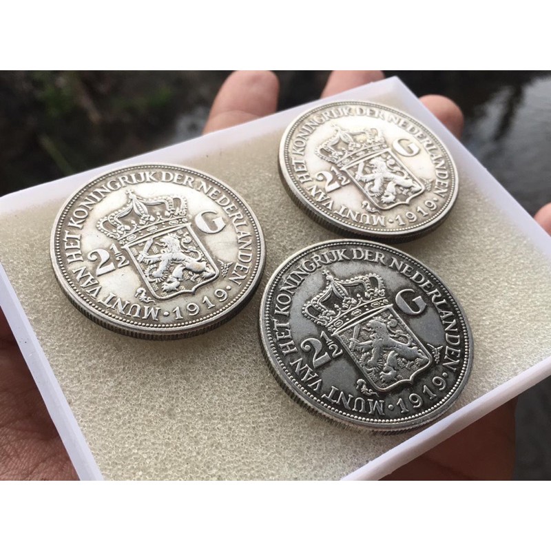 Koin Kuno Wilhelmina 1919 2 setengah Gulden Perak Borongan 3pcs