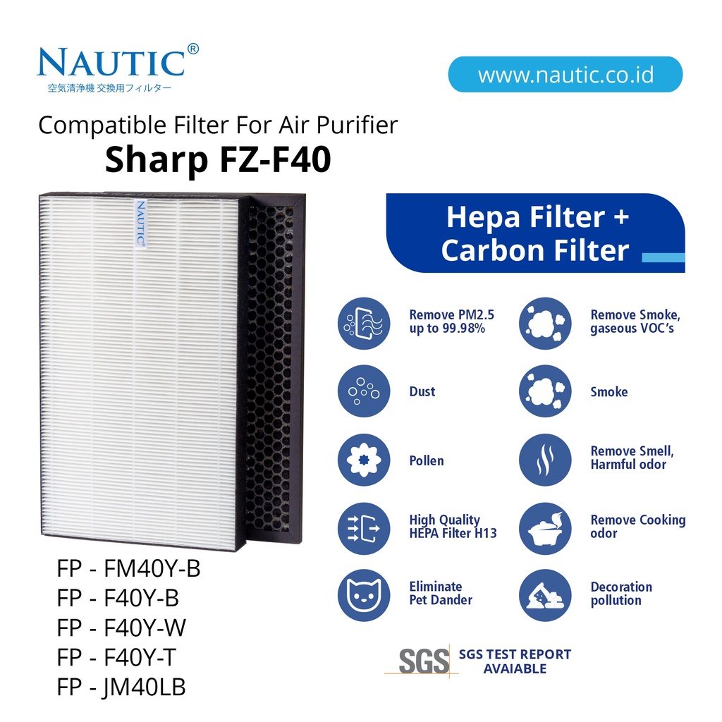 NAUTIC - Hepa Filter Compatible for Sharp FZ-F40SFE untuk FP-F40Y / FP-FM40Y