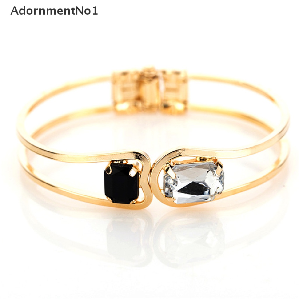 (AdornmentNo1) Gelang Bangle Cuff Lapis Emas Hias Kristal Berlian Imitasi Untuk Wanita