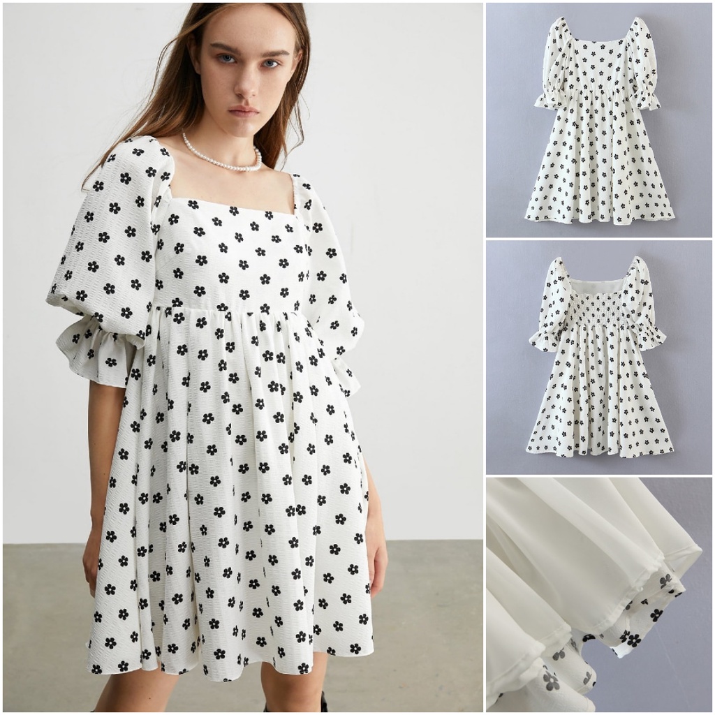 DRESS MINI PUFF WANITA GAYA MAXI/DRESS PUTIH PUFF BUNGA 6VEN4881