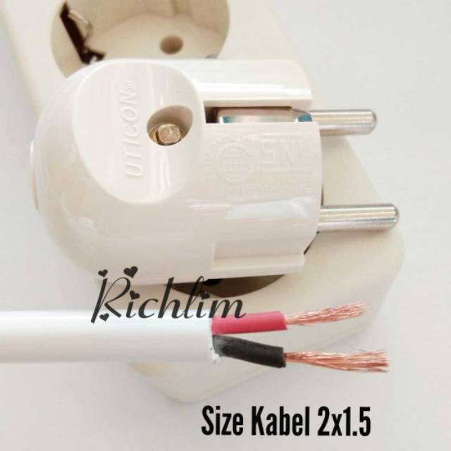 Stopkontak/Stop Kontak Kabel/Colokan Listrik Uticon 3 Lubang+Steker Arde Uticon+Kabel 10 Meter