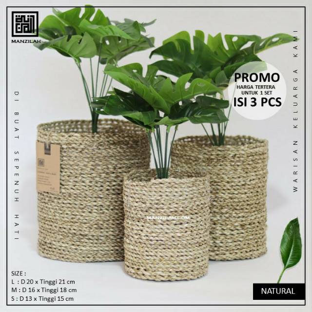 Keranjang Anyaman  Cover Pot  Tanaman  Seagrass Mix Sintetis 