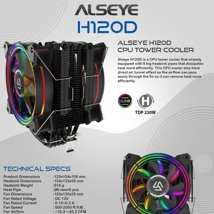 FAN PROCESSOR GAMING ALSEYE HALO H120D UNIVERSAL PLATFORM - CPU COOLER Diorder Gan