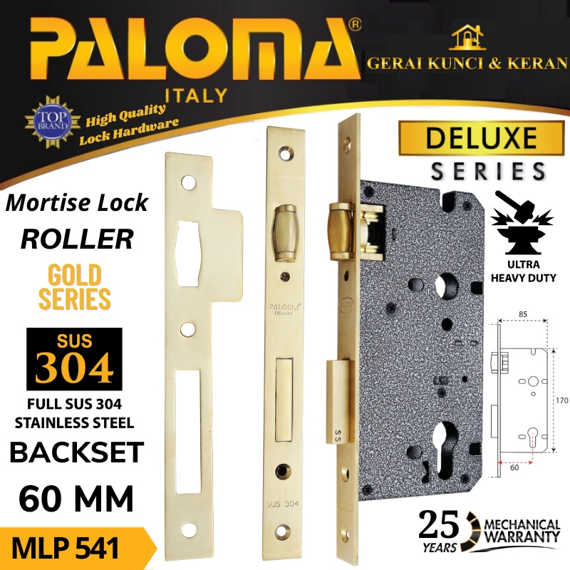 BODY KUNCI  PELOR PALOMA 60 MM MLP 541 PVD GOLD MORTISE LOCK  DELUXE ROLLER