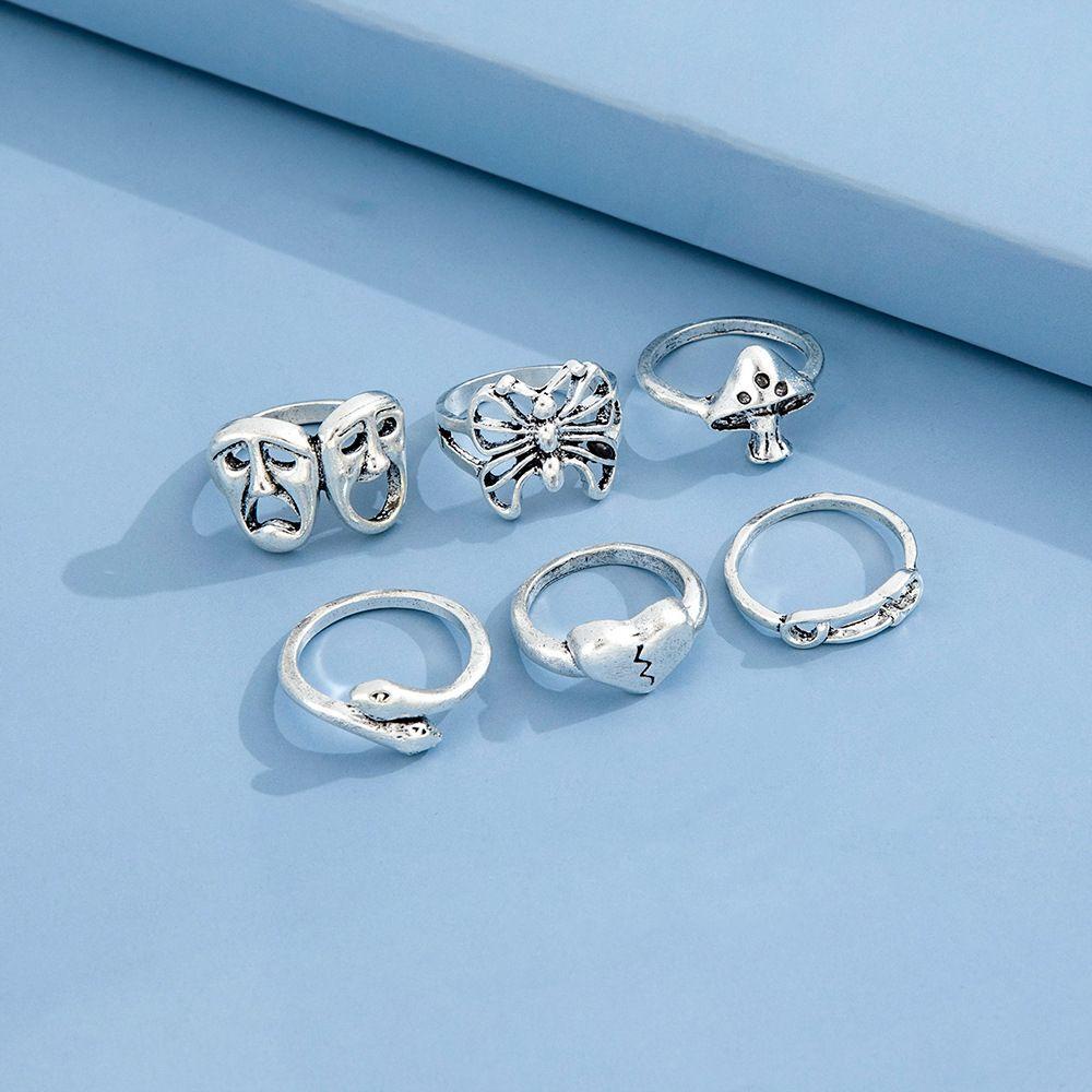 Mxbeauty Cincin Pembukaan Wanita Elegan Vintage Hati Kupu-Kupu Bintang Untuk Pria Knuckles Rings Set