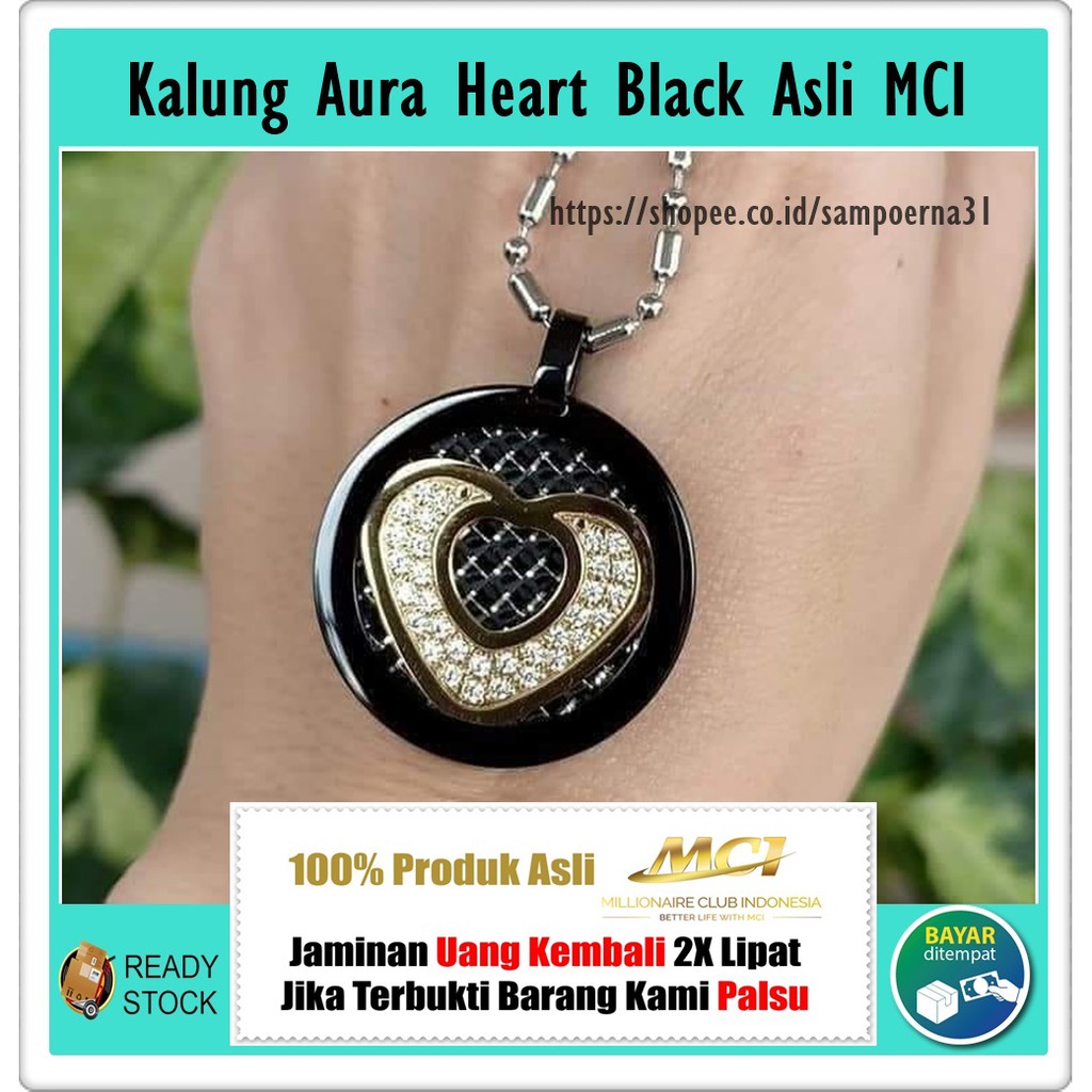 Kalung Kesehatan Aura Heart Black Diamond Asli MCI - Kalung MCI - Kalung Mci Asli - Kalung Heart MCI