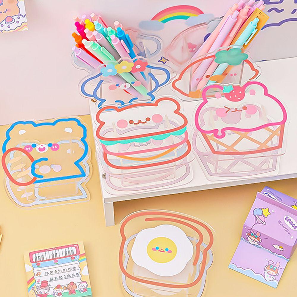 Preva Tempat Pulpen Akrilik Kawaii Lucu Box Coaster Klip Penyimpanan Kosmetik Kreatif Desktop Organizer