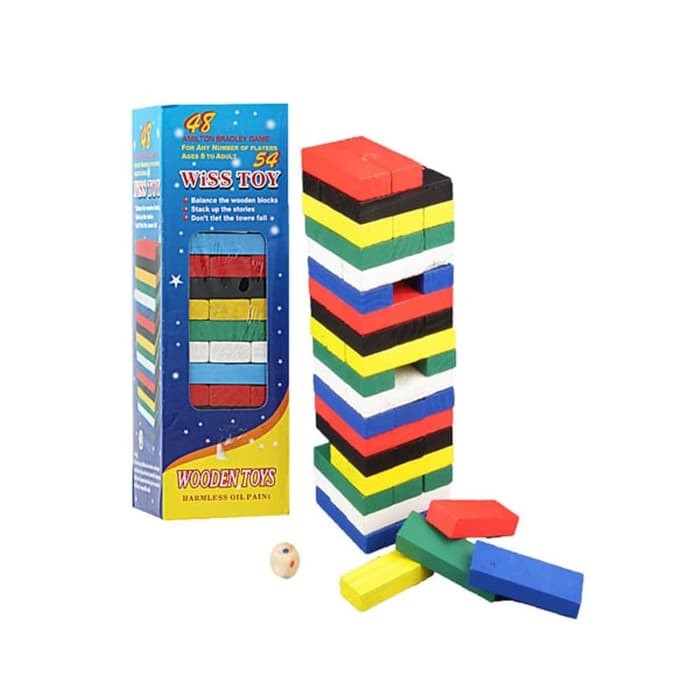 Mainan Edukasi Edukatif Kayu Jenga Warna Warni Kecil Mini 48 Pcs Mainan Keluarga Wiss Toy