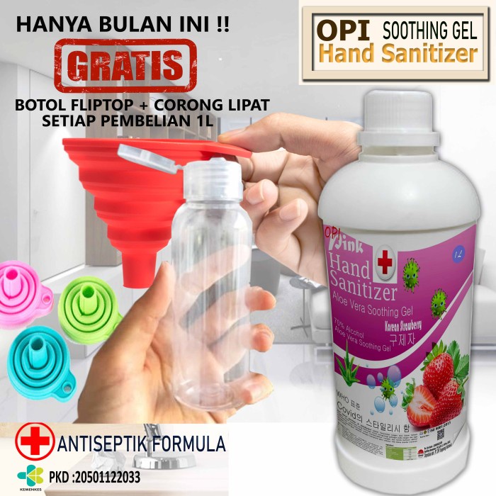 Hand Sanitizer Gel 1 Liter Stroberi dll bonus Botol dan Corong cantik Promo berlaku hanya bulan ini saja, ayo buruan sebelum habis periode promo sudah ada izin edar resmi by Oke sabun suplayer