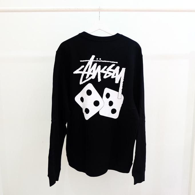 Best Seller sweater cowok♎ STUSSY Dice Crewneck Black Original - M PROMO