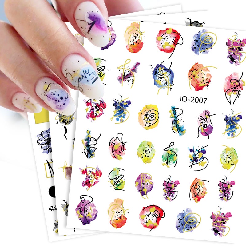 Stiker Kuku 3D Motif Garis Gelombang Warna Biru Putih Untuk Dekorasi Nail Art