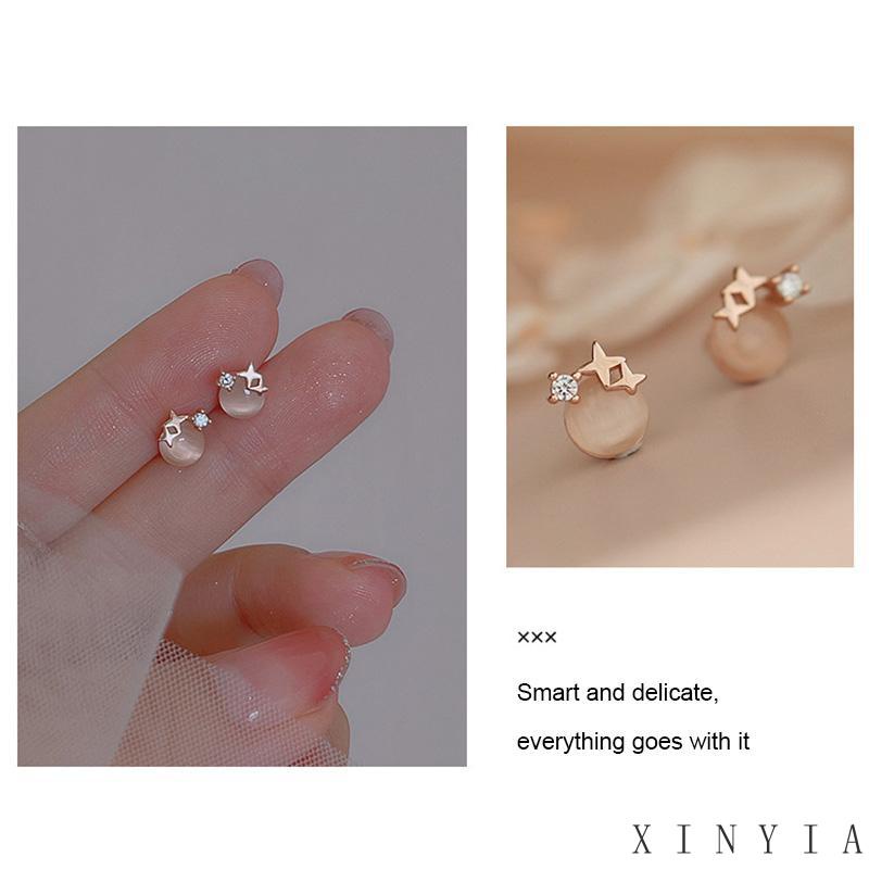 【Bayar di tempat】Anting Tusuk Sterling Silver 925 Desain Bintang Kecil Hias Batu Opal Simple Untuk Wanita