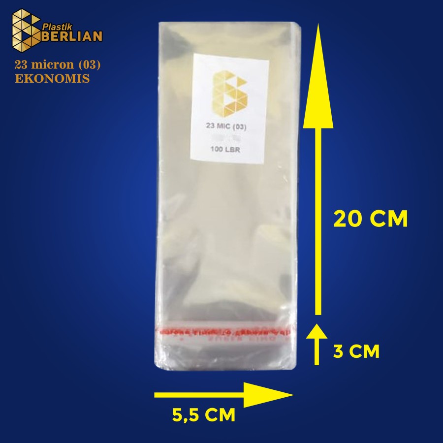 

5,5 x 20 cm Plastik OPP EKONOMIS 23micron (100 lbr) (lem/seal)