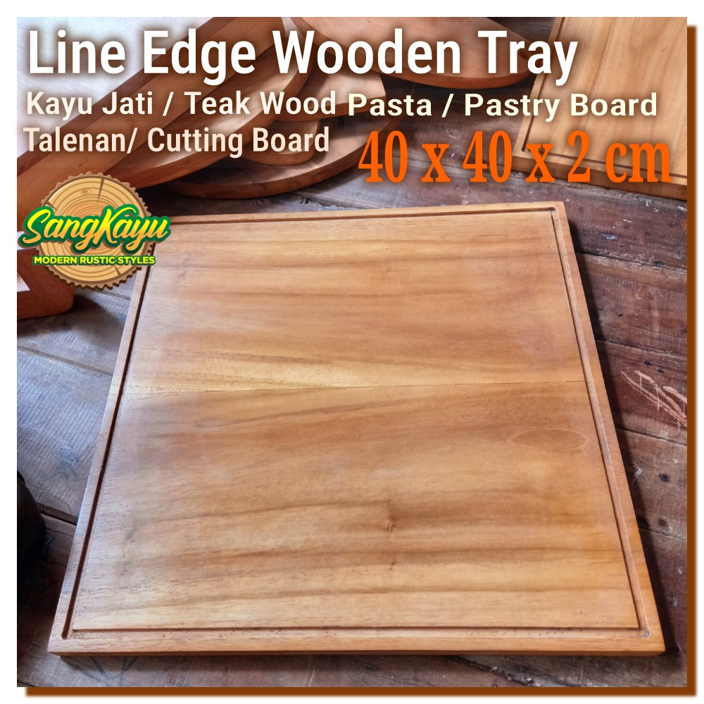 Nampan kayu jati line edge 40x40x2cm talenan kayu jati Cutting Board