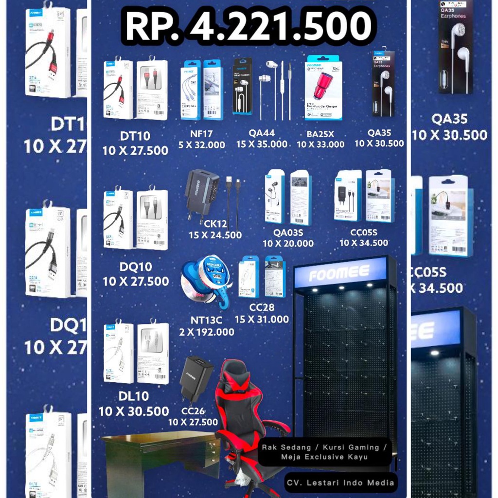 FOOMEE Promo Paket Reseller Gratis Rak Sedang / Kursi Gaming / Meja Eksklusif - DT10 + DQ10 + DL10 +