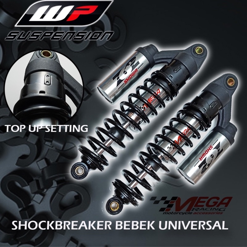 SHOCK 320MM SHOCKBREAKER TABUNG ATAS SHOWA Z62 BLACK TITANS ANTING BULAT COCOK UNTUK MOTOR MEGA PRO RX KING GL PRO MAX VERSA BLADE DLL