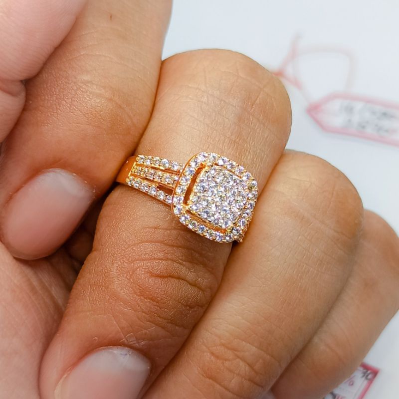 Cincin kotak permata emas asli 300%/375%