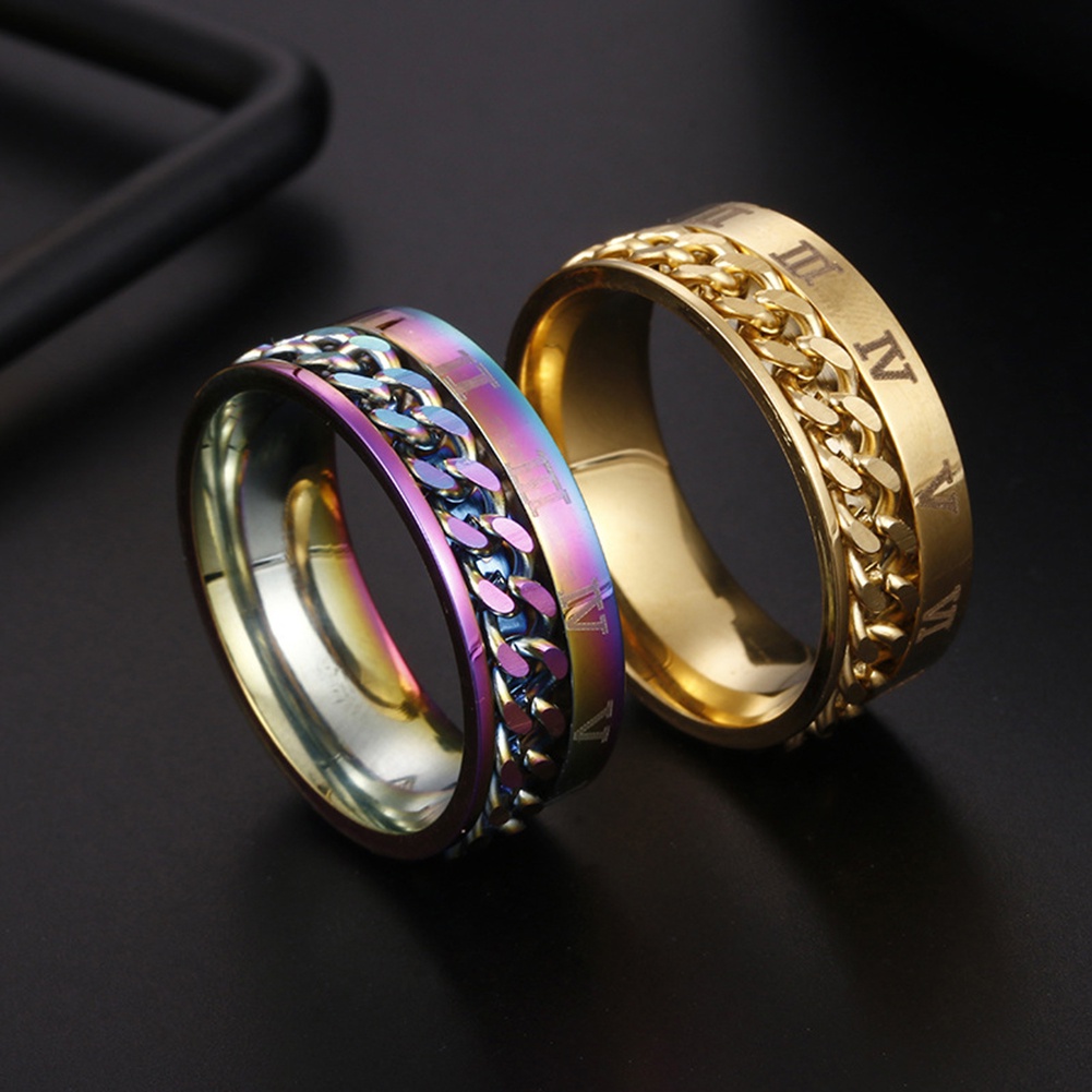 Huluboy Cincin Titanium Steel Model Rantai Twist Angka Romawi Untuk Unisex / Pria / Wanita