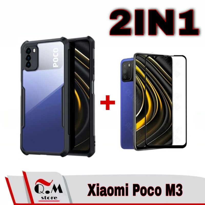 PROMO 3IN1 Case XIAOMI POCO M3 Softcase TRANSPARAN / 2in1 Tempered Glass Layar + Camera