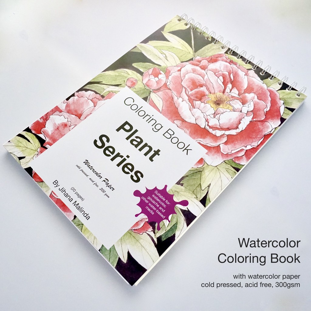 Download Watercolor Coloring Book Buku Mewarnai Untuk Cat Air Plant Series A4 Shopee Indonesia