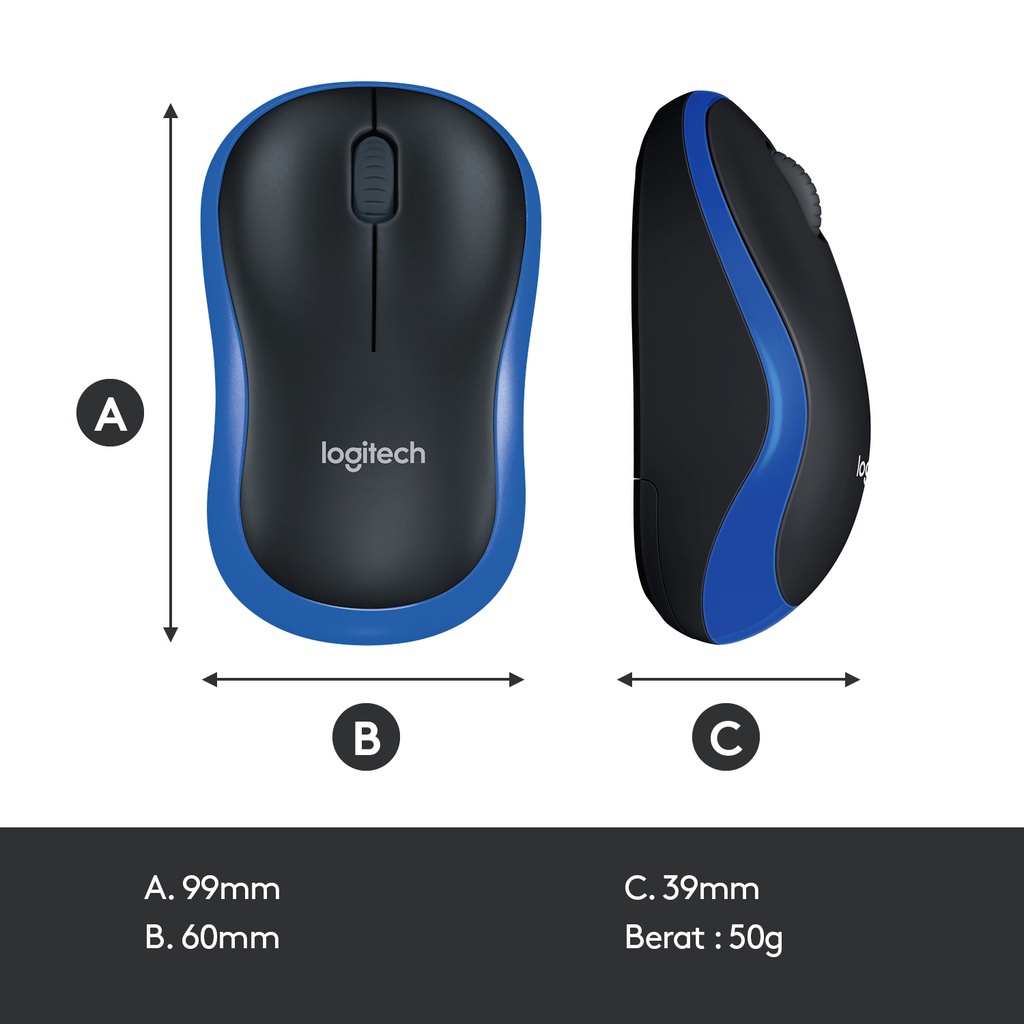 Logitech M185 Swift Grey Mouse Wireless Compact untuk Windows, Mac, ChromeOS ABU ABU