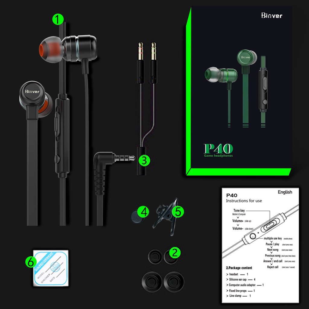 Binver P40 Gaming Earphone Bass Headset With Microphone