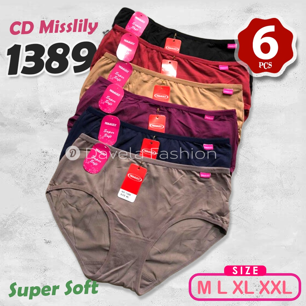 6 Pcs CD Misslily Super Soft 1389 | CD Wanita Polos | Size M L XL XXL | celana dalam wanita polos