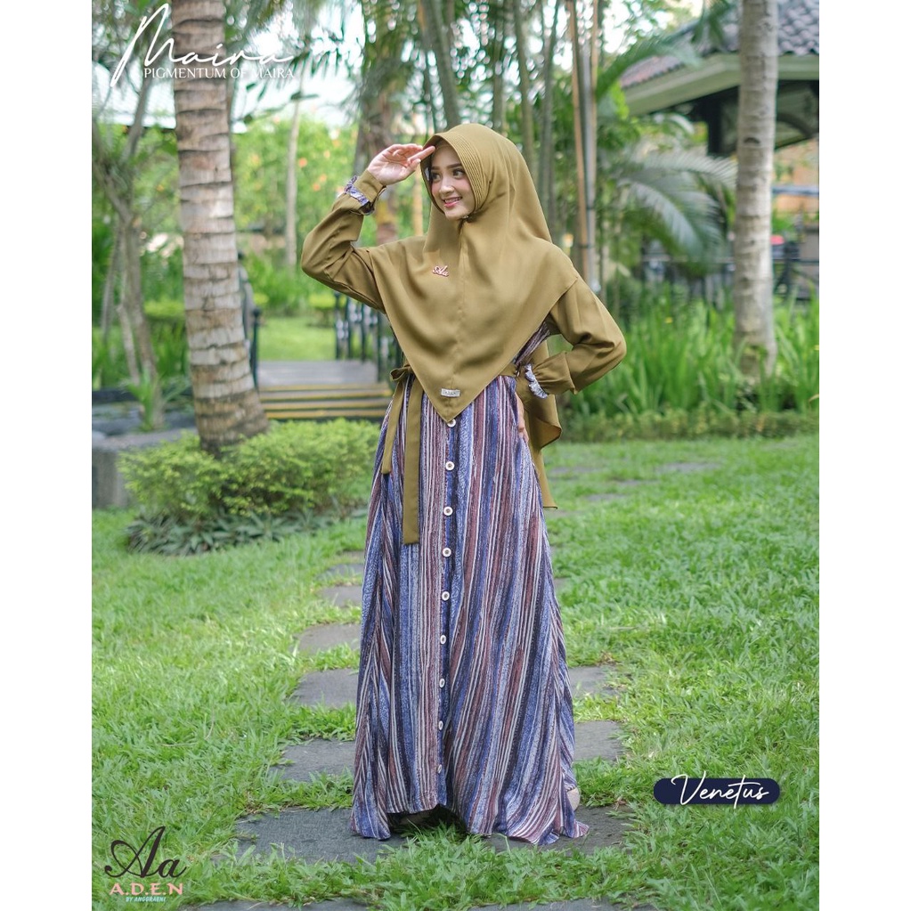 Gamis Set Motif Premium Crepe Maira Pigmentum Ori by Aden Hijab