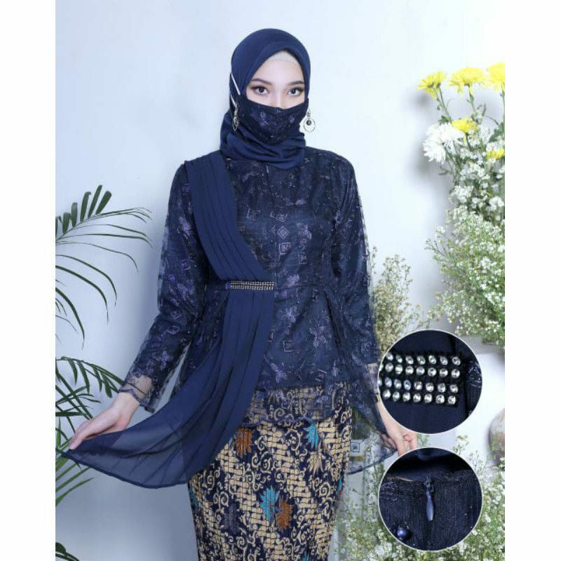 New kebaya tulle selendang maya ( free masker ) kebaya modern/kebaya kondangan/ baju kebaya/kebaya-Nevy