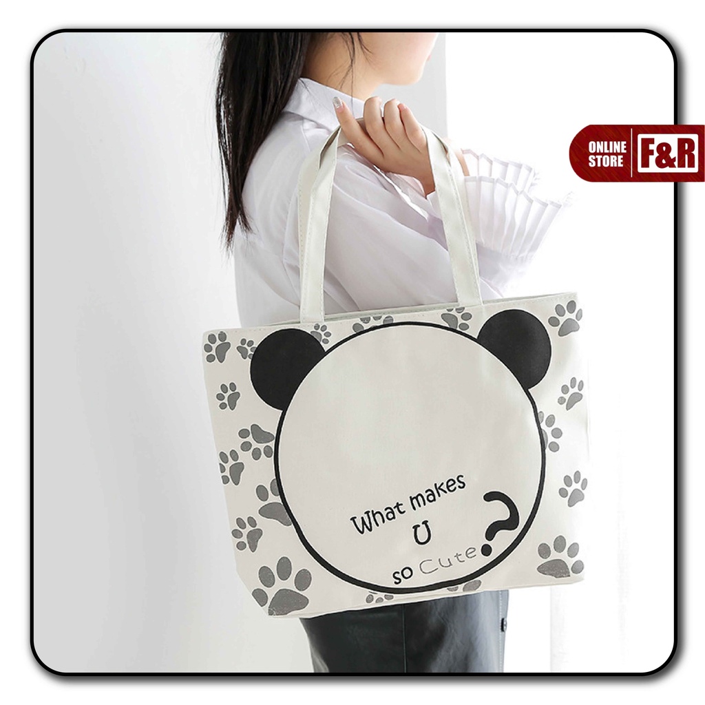 Tas Bahu Wanita Tote Bag Kanvas Premium Shoulder Bag Canvas Tas Selempang Import Motif