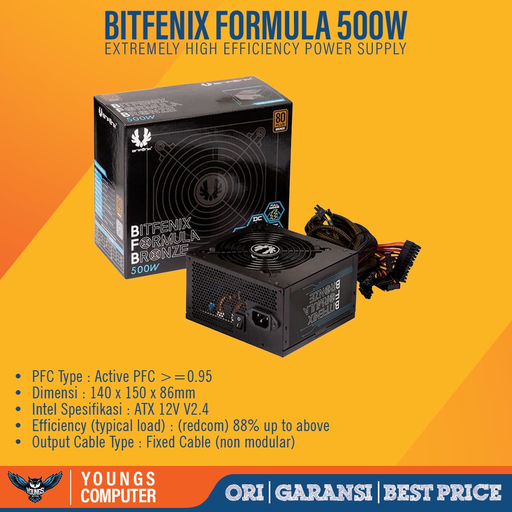 BITFENIX FORMULA 500W 80+ BRONZE BF500B GARANSI 5 THN PSU POWER SUPPLY