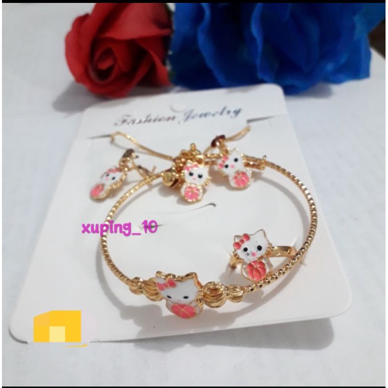 Set anak kalung,gelang,anting,cincin pita dadu ping.