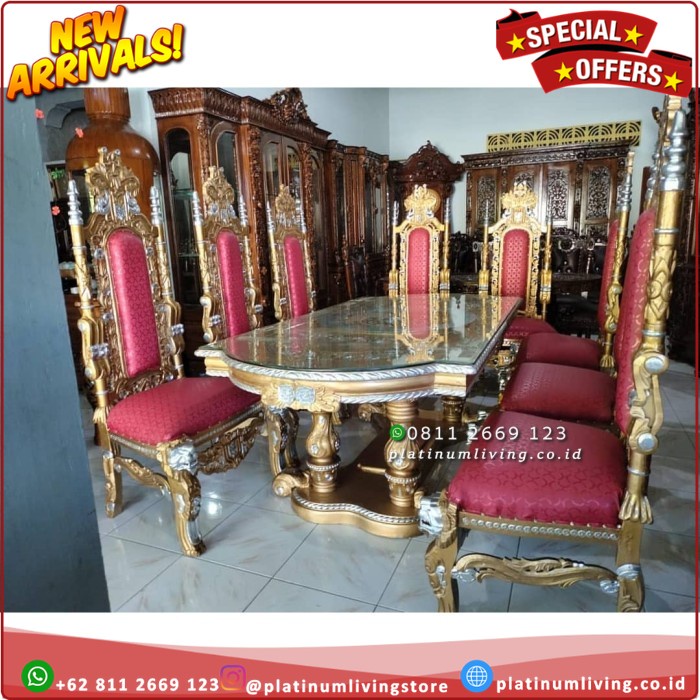 Meja Makan Ukir Mewah 8 Kursi Model Raja, Meja Makan Ukiran Mewah Platinumliving Furniture Indonesia